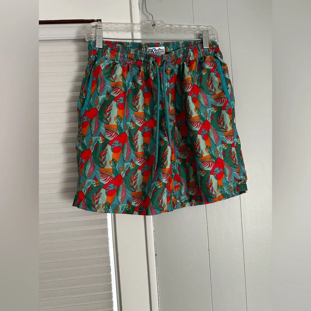 Mr. Swim Tropical Parrot Swim Trunks Men’s Medium Elastic Waist EUC